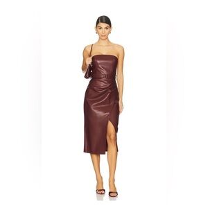 Karina Grimaldi - Samantha Strapless Faux Leather Midi Dress in Melbec